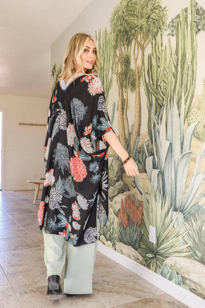 Floral Motif Combo Kimono Cardigan 🌸