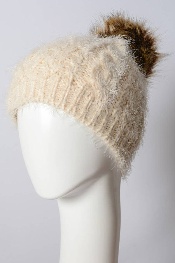Cable Knit Pom Pom Beanie