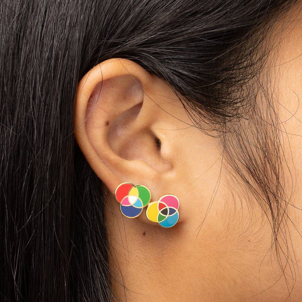Yellow Owl Workshop - RGB & CMYK Earrings | Artist Mismatched Gold Studs