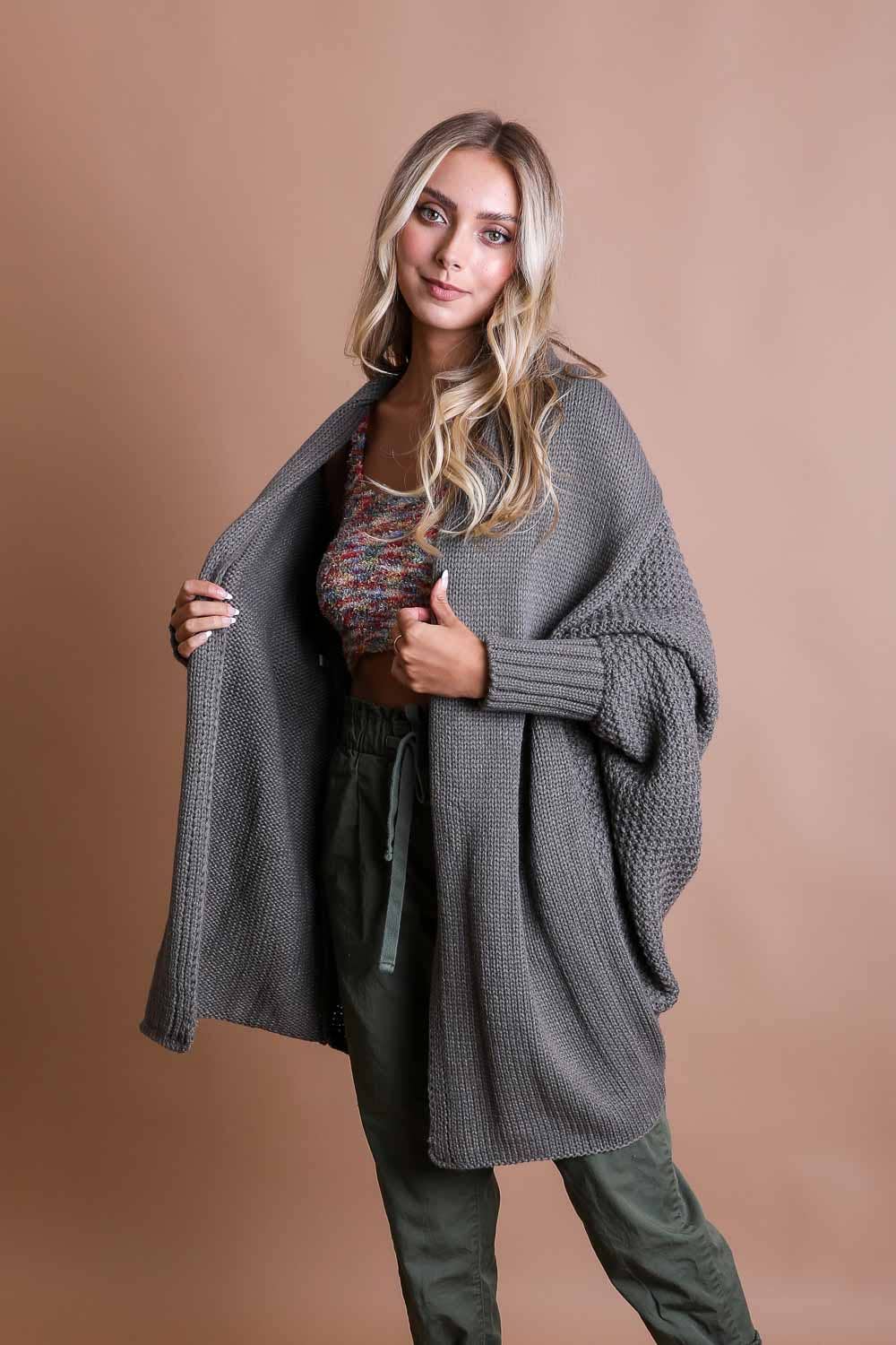 Gray Bat Sleeve Knit Cardigan