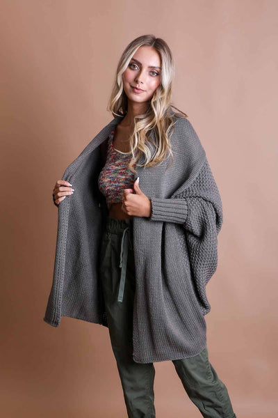 Gray Bat Sleeve Knit Cardigan