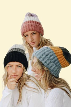 Cozy Color Block Wool Blend Knit Beanie