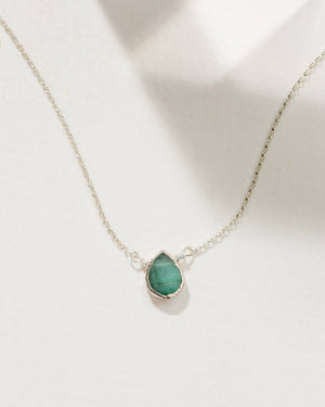 Silver Delicate Emerald Gemstone Necklace