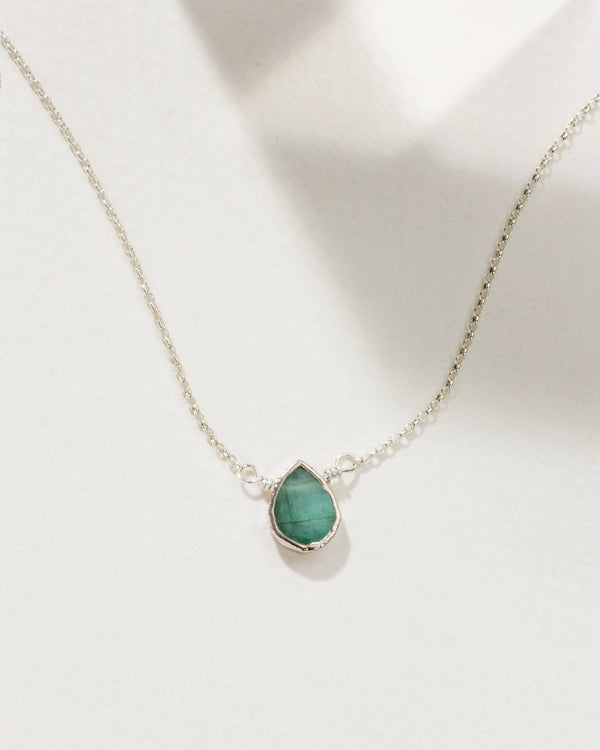 Silver Delicate Emerald Gemstone Necklace