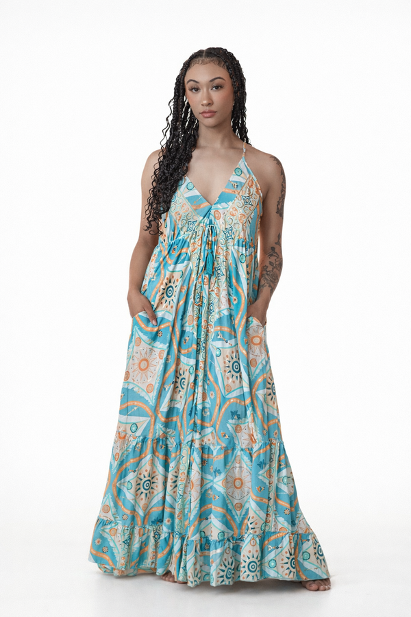 Summer Bohemian Ruffle V-back Dress