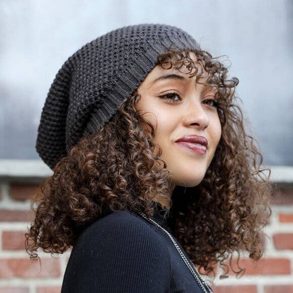 Gray Waffle Knit Slouchy Beanie