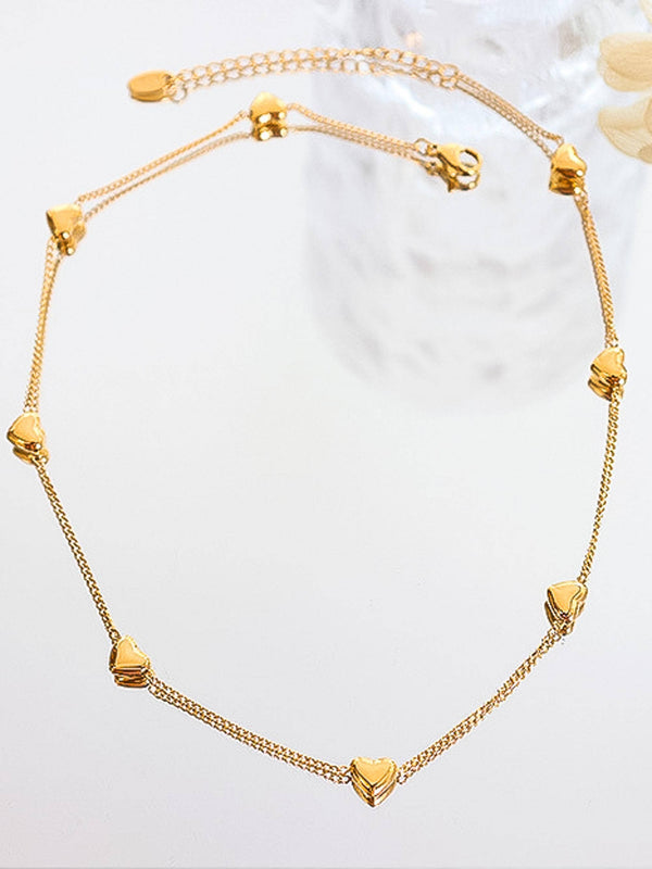 Flânerie by MAIQ - Vivre 18K Gold Non-Tarnish Petite Heart Bracelet, Necklace: Yellow Gold / Necklace