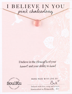 SoulKu - Pink Chalcedony Beam Necklace for I Believe in You