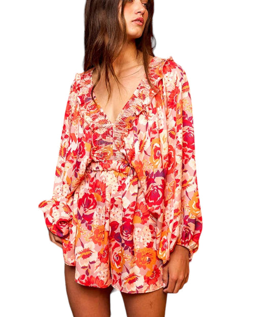 The Reds Ruffled Floral Romper