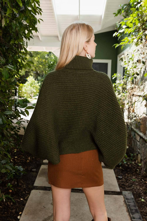 Leto Accessories - 🐢 Turtleneck Ribbed Knit Poncho w/ Armholes: Oatmeal