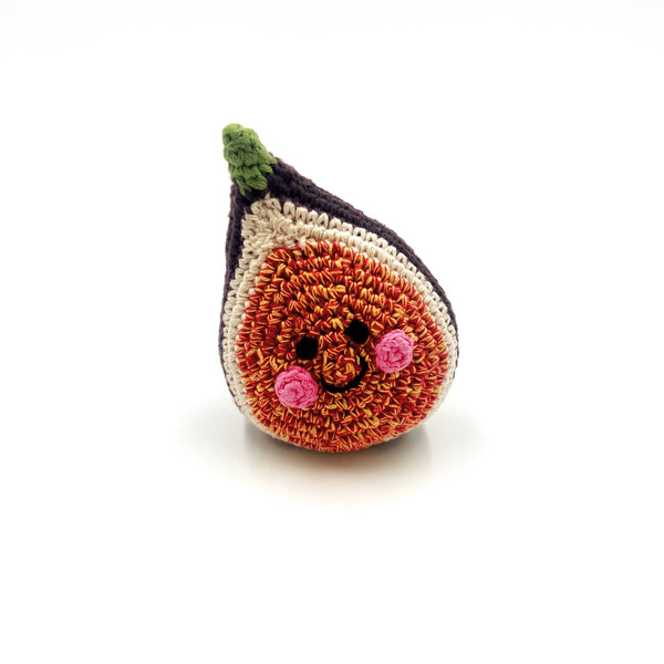 Pebble - Handcrafted Playful Fig Baby Rattle – Organic Cotton Crochet