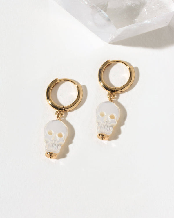 Luna Norte - Sweet Misfit Skull Huggie Hoop Earrings - Mother of Pearl