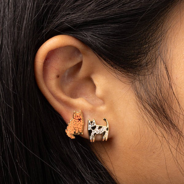 Yellow Owl Workshop - Cat Earrings | Cat Lover Mismatched Gold Studs