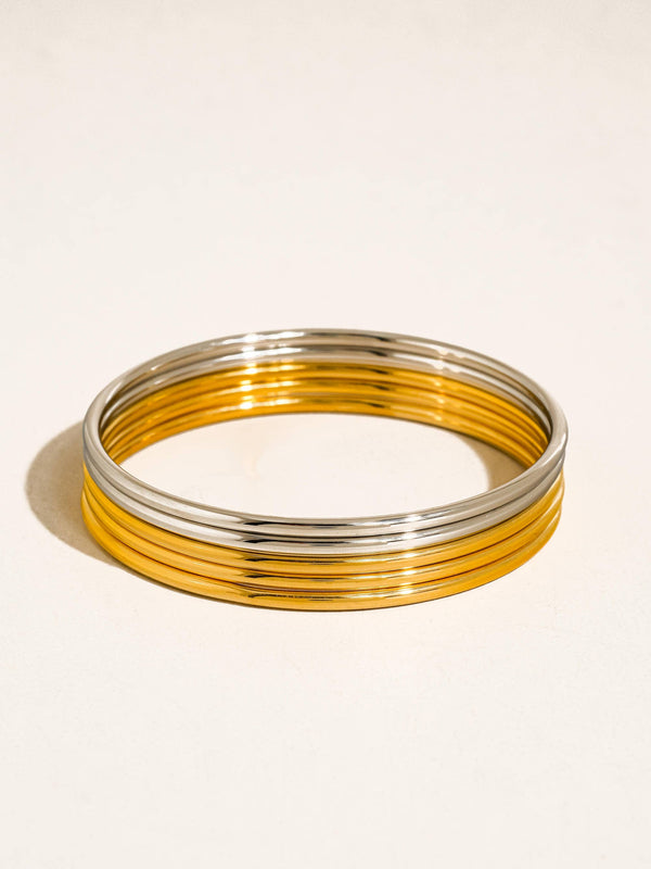 Olyss 18K Gold Non-Tarnish Classic Thin Bangle Set