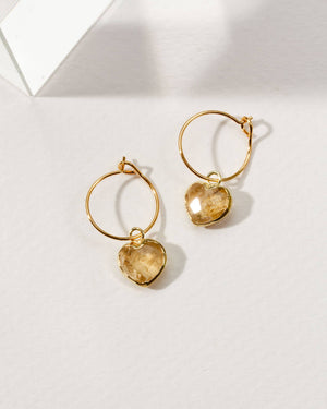 Citrine Heart Mini Hoop Earrings