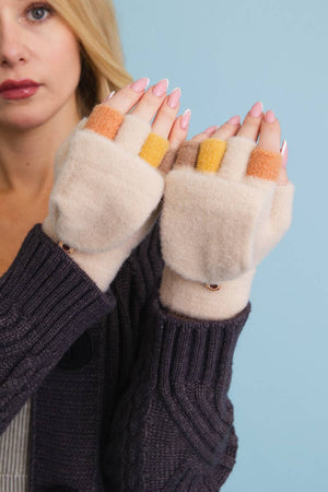 Leto Accessories - Rainbow Tip Convertible Gloves - Cute Winter Accessory: Cream/Beige