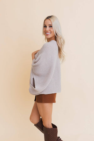 Black Metro Elegance Rib-Knit Arm Poncho