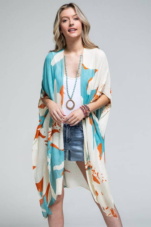 Shop Neighbors - Sweeping Floral Kimono: AQUAMARINE