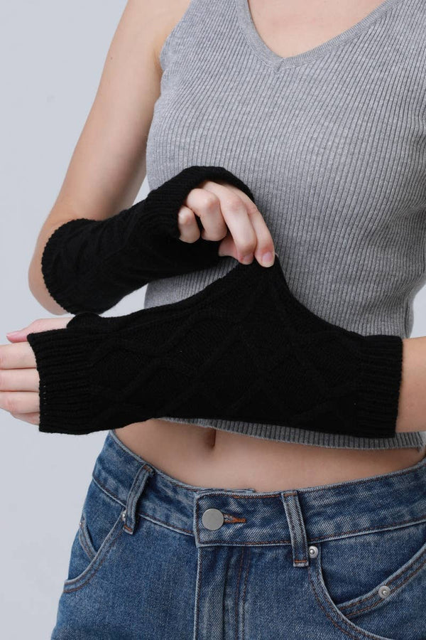 Leto Accessories - Thermal Knit Arm Sleeves – 3D Textured Winter Arm Warmers: Black