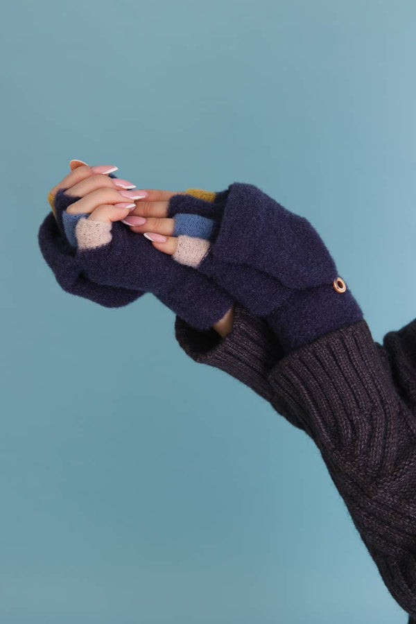 Leto Accessories - Rainbow Tip Convertible Gloves - Cute Winter Accessory: Midnight Blue