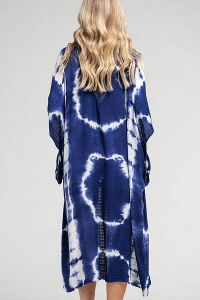 Deep Blue Tie Dye with Crochet Accent Kimono