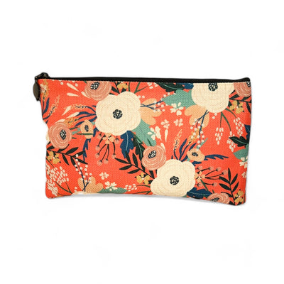 Orange Spring Floral Zipper Pouch