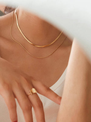 Jean 18K Gold Non-Tarnish Layered Flat Snake Chain Necklace