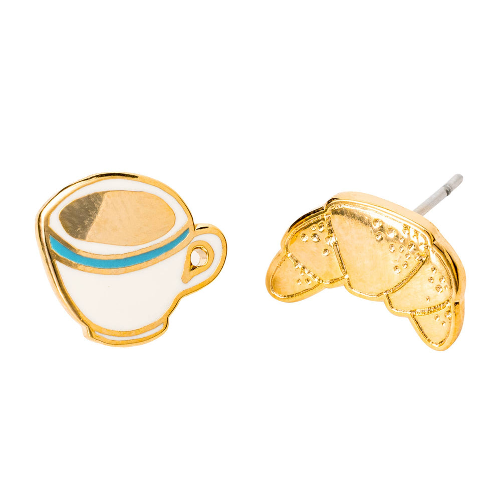 Yellow Owl Workshop - Croissant & Coffee Earrings | Mismatched Gold Studs
