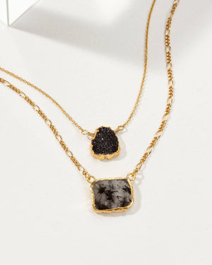 Power of Two Necklace Set - Black Druzy & Tourmalinated Quartz