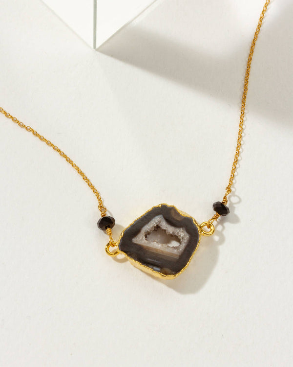 Black Agate Geode Necklace - Agate & Onyx