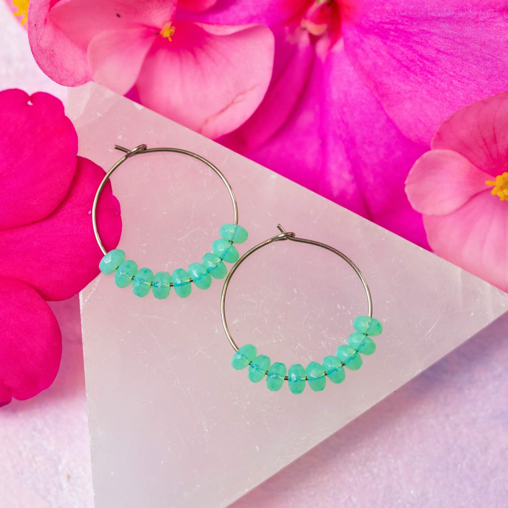 Thrive Emerald Jade Stainless Steel Hoops