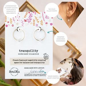 Tranquility Gold Hoop Earrings - Herkimer Diamond