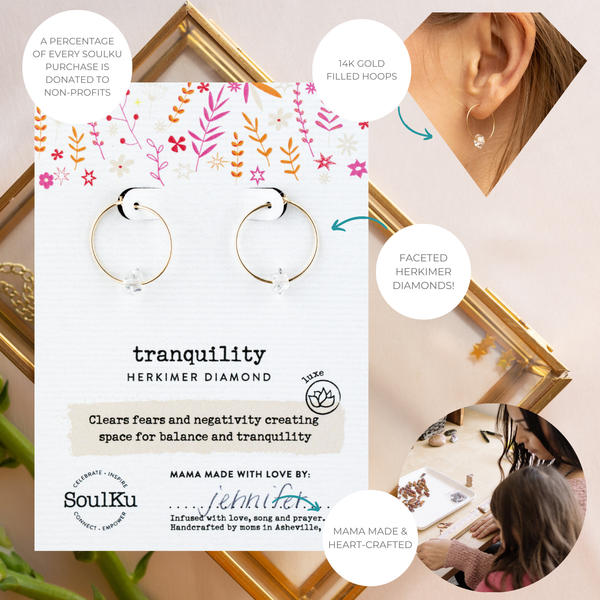 Tranquility Gold Hoop Earrings - Herkimer Diamond