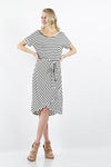 42POPS - SI-14590 Striped waist-tie midi dress: BlackWhite-69194 / S