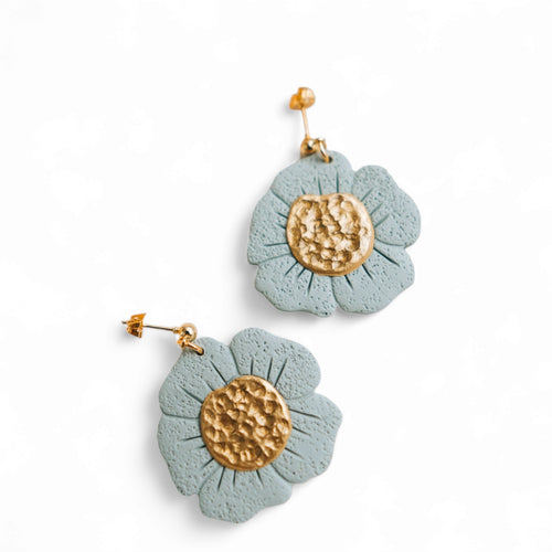 Boho Frosted Sage Flower Clay Earrings