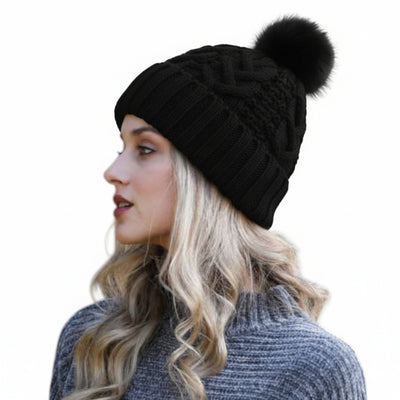 Black Resort Chunky Cable Knit Beanie
