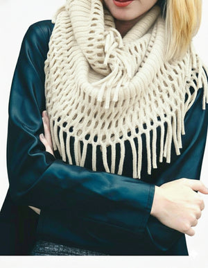 Ivory Tassel Fringe Knit Infinity Scarf