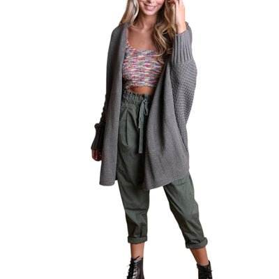 Gray Bat Sleeve Knit Cardigan