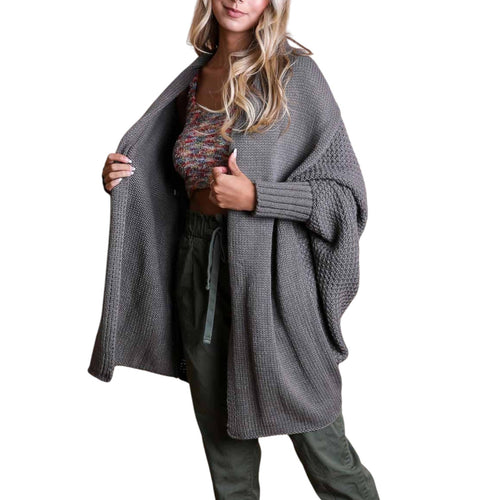 Gray Bat Sleeve Knit Cardigan