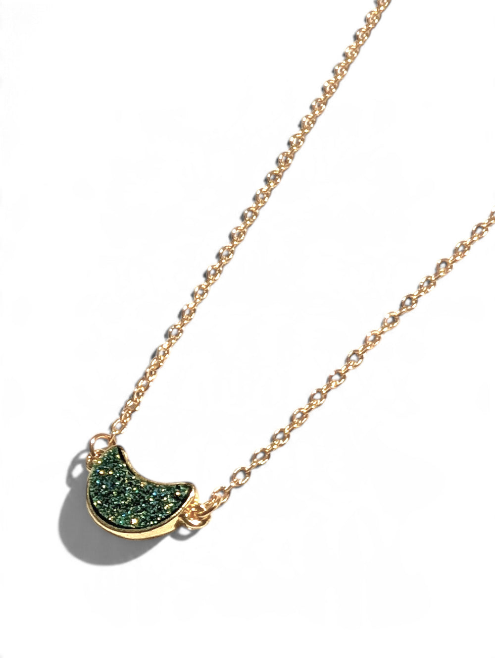 Moon Druzy Necklace - Deep Green