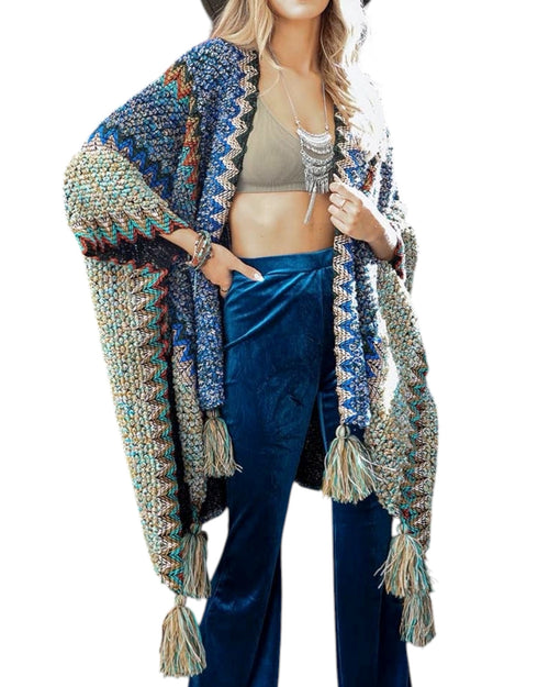 Indigo Western Crocheted Ruana