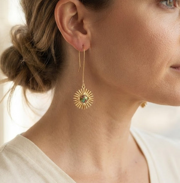 Iris Brass and Gemstone Resin Earrings