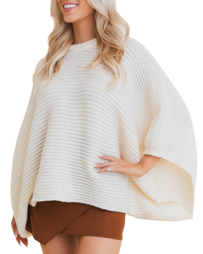 Ivory Metro Elegance Rib-Knit Arm Poncho