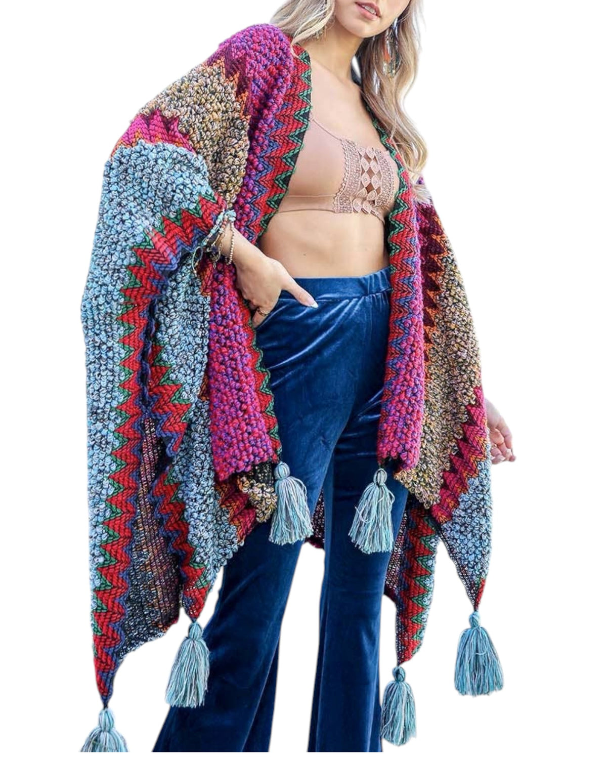 Magenta Western Crocheted Ruana - the beehive
