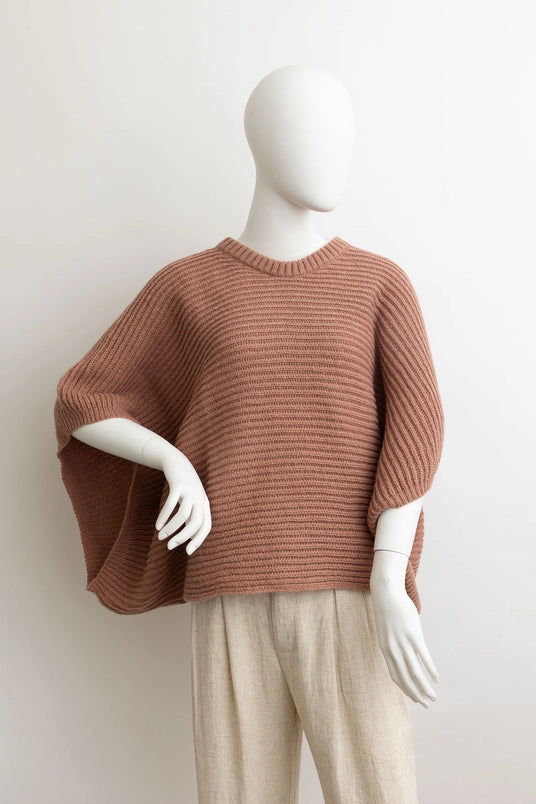 Mauve Metro Elegance Rib-Knit Arm Poncho