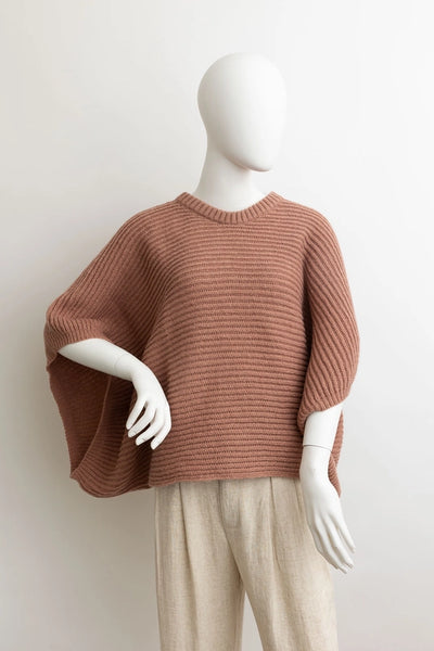 Mauve Metro Elegance Rib-Knit Arm Poncho