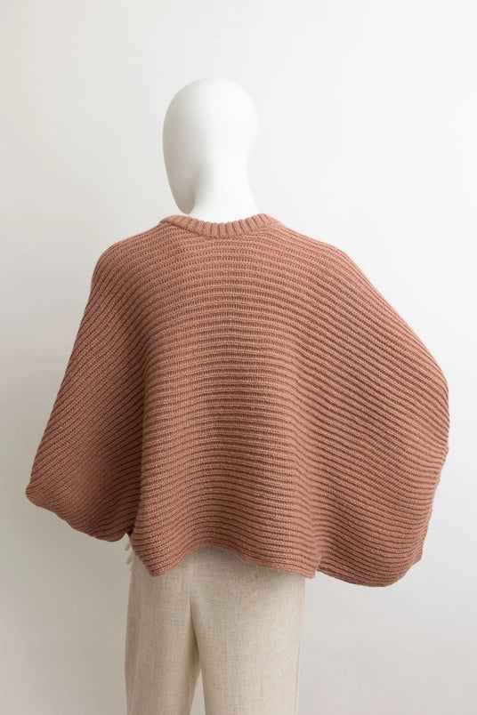 Mauve Metro Elegance Rib-Knit Arm Poncho