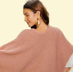 Mauve Metro Elegance Rib-Knit Arm Poncho