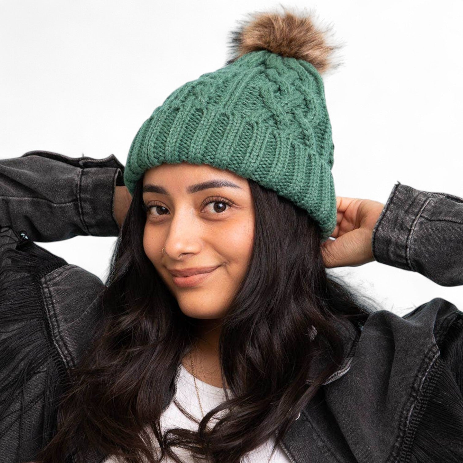 Mint Pom Knit Beanie