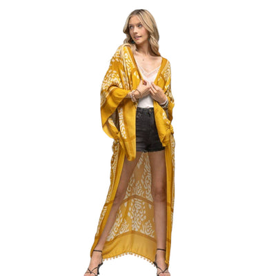 Mustard Damask Print Kimono